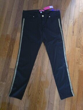 Lilly Pulitzer NWT Black Slim Pants with Gold Side Stripes 12